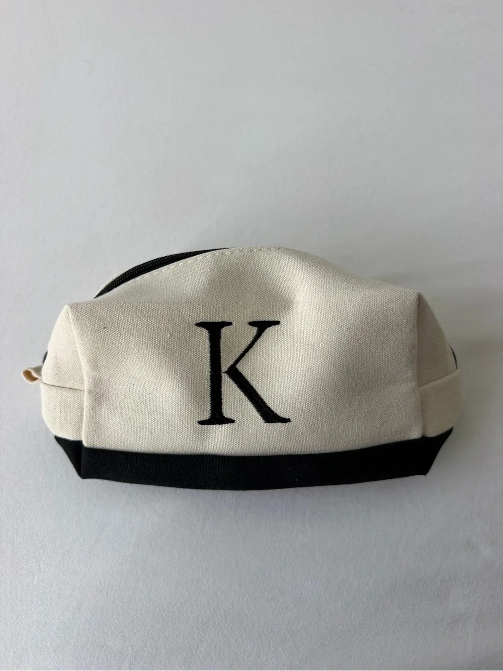 Personalized Canvas Pouch - Cream and Black with Initial K